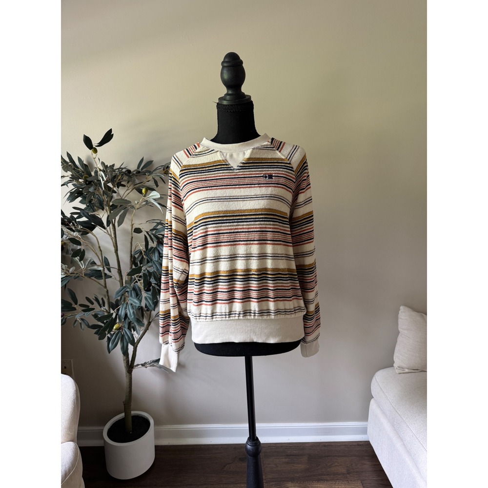 Salty Crew Womens XS Striped Terry Cloth Sweatshirt Raglan Pullover Cream Multi